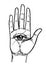 Vintage Hands with all seeing eye. Hand drawn sketchy illustration with mystic and occult hand drawn symbols. Palmistry