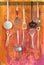 Vintage hanging kitchen utensils,