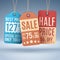 Vintage hanging price tags or sale labels. Vector shopping concept