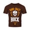 Vintage hard and crazy rock vector logo isolated on dark t-shirt mock up.