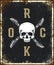 Vintage hard rock vector t-shirt logo isolated on dark background.