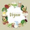 Vintage healthy vegan food. Vector background