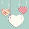 Vintage hearts with roses in shabby chic style with strings