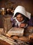 Vintage herb woman reading recipe