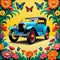 Vintage hipster roadster car old classic transportation flower butterfly garden