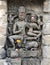 Vintage historic stone art of Indian Gods in an ancient Hindu Indian temple