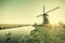 Vintage Holland Landscape with Windmills