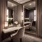 A vintage Hollywood glamour dressing room with a vanity mirror and plush seating1