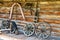 Vintage horse harnesses and wagon wheels