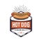 Vintage Hot Dog joint. Retro fast food illustration. Logo wiener design.