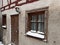 Vintage house wall with wooden window and door