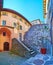 Vintage houses and stone staircases in Gandria, Ticino, Switzerland