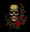 Vintage human skull bone flower red rose arrangement. Embroidery fashion decoration patch. Low poly polygonal triangle