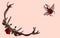 Vintage illustration of deer`s antlers, stag beetle, red roses on beige background - Vector