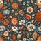 Vintage Illustration with Floral Patterns in Blue, orange and White