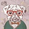 Vintage illustration of hipster pug dog