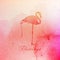 Vintage illustration of a pink watercolor flamingo on the old paper texture