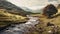 Vintage Imagery: Captivating Scottish Highlands Landscape With Stream