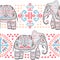 Vintage Indian elephant seamless pattern with tribal ornaments.