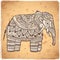 Vintage Indian elephant with tribal ornaments. Mandala greeting
