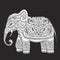 Vintage Indian elephant with tribal ornaments. Mandala greeting