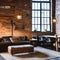 Vintage Industrial Loft: A vintage industrial loft with exposed brick walls, vintage factory lights, and salvaged furniture piec