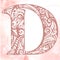 Vintage initials letter D in the style of abstract floral pattern on a watercolor background