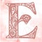 Vintage initials letter e. Design Vector. Alphabet, Calligraphy, Typography, Monogram. Pink color initials litter on a