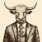 Vintage-inspired Bull Portrait: Charming Black And White Illustration