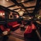 A vintage-inspired speakeasy with velvet couches, dim lighting, and a hidden entrance4