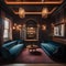 A vintage-inspired speakeasy with velvet couches, dim lighting, and a hidden entrance5