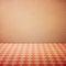 Vintage interior grunge background with checked floor and pink polka dots wall