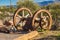 Vintage Iron Mining Wheels In Arizona Desert