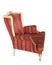 Vintage ivory wooden armchair upholstered in striped red cloth