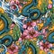 Vintage japanese colorful seamless pattern