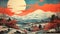 Vintage Japanese Landscape Poster Whistlerian Color Blocking With Transcendent Details