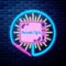 Vintage karaoke emblem glowing neon