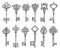 Vintage keys vector isolated icons sketch set