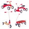 Vintage Kids Toys Bicycle, Kick Scooter, Red Wagon. Vector Collection