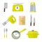 Vintage kitchen colorful tools. Set of tools for cooking. Vector illustration of cocooking elements. Illustration in