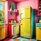 Vintage kitchen refrigerator pop art brilliant color