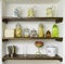 Vintage kitchen shelves with jars, jugs and pots