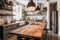 vintage kitchen with wooden countertops, stainless steel appliances, and vintage decor