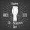Vintage label, Hand drawn beer cup, Happy Saint Patricks Day greeting card, grunge textured retro badge, typography design vector