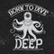Vintage label with octopus-diver