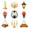 Vintage lamps icons vector set