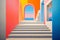 Vintage landscape sun terrace architecture colorful surreal concept art arch panorama design