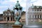 Vintage lantern closeup, the Wall pavilion and the fountain at the the Zwinger in the background, Dresden, Germany