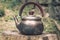 Vintage large aluminum tea pot kettle stove top 