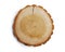 Vintage large circular piece of wood cross section with tree ring texture pattern and cracks isolated clipping mask on